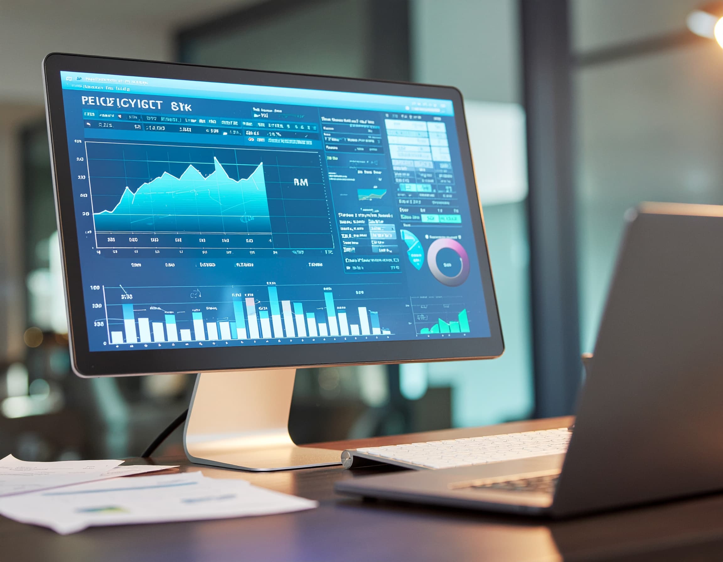 Analytics dashboard on a monitor